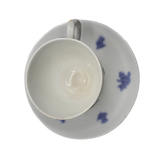 ANTIQUE Chelsea Blue Porcelain Bone Cup Saucer Adderley Embossed Leaf Raised - Picture 3 of 6